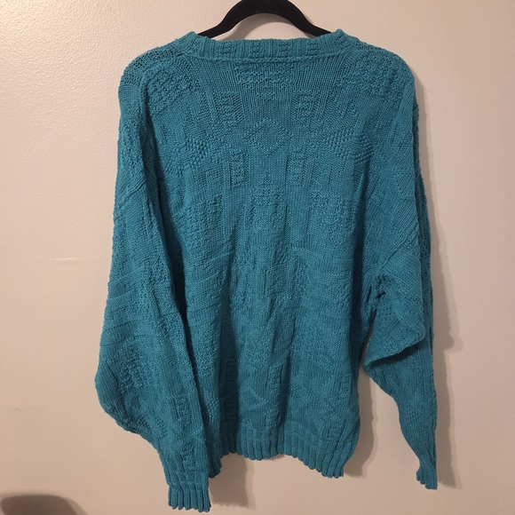 Lake Harmony Men's Vintage 100% Cotton Preppy Green Fisherman Chunky Sweater. XL - Picture 2 of 5